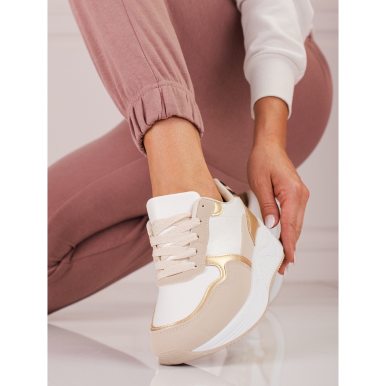 Women's Shelovet beige and white sneakers with a golden insert 1 Women's Shelovet beige and white sneakers with a golden insert 1
