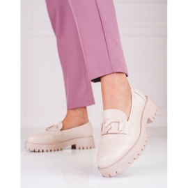 Ladies' beige moccasins on the Shelovet platform 1