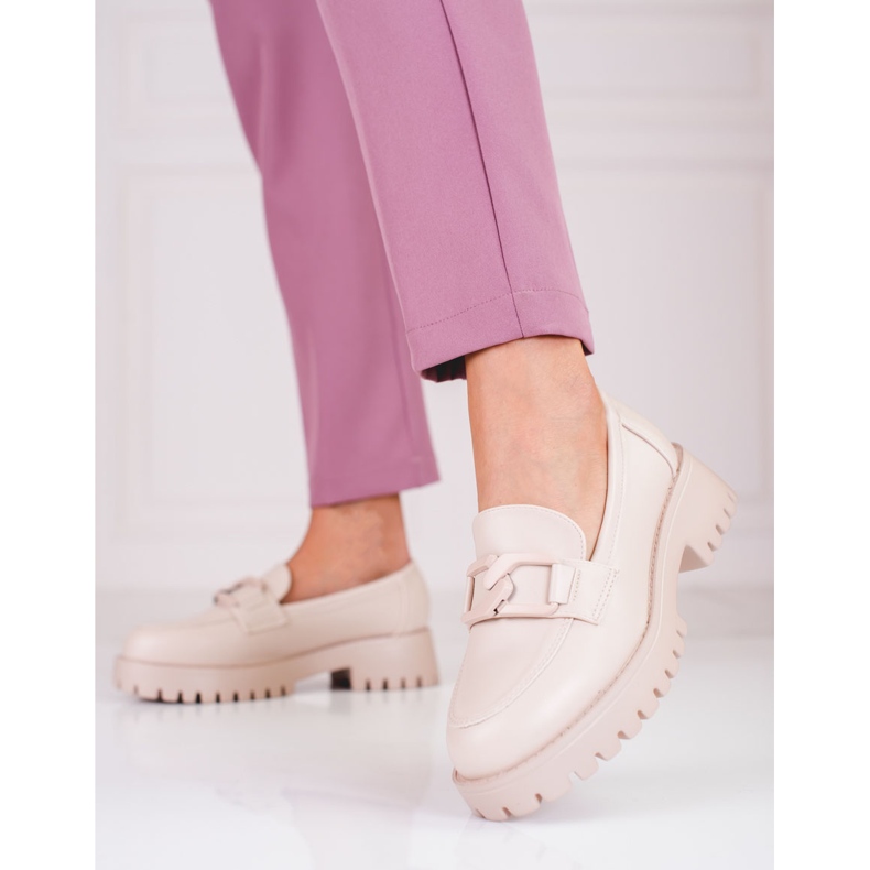 Ladies' beige moccasins on the Shelovet platform 1