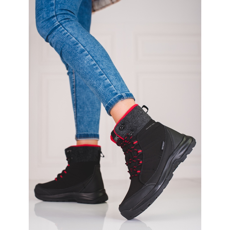 DK black and red lace-up snow boots for women 1
