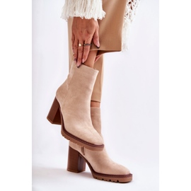 FB1 Women's Suede Boots On A Heel With A Zipper Beige Odette 2