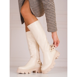 Ladies' beige boots on a thick Shelovet sole 1