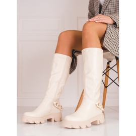 Ladies' beige boots on a thick Shelovet sole 2