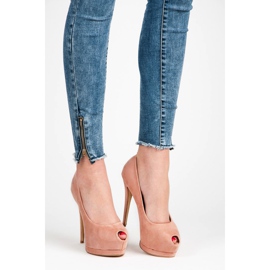 Vices Open toe suede heels pink 1