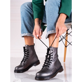 Women's gray Shelovet lace-up boots with a metallic sheen grey 1