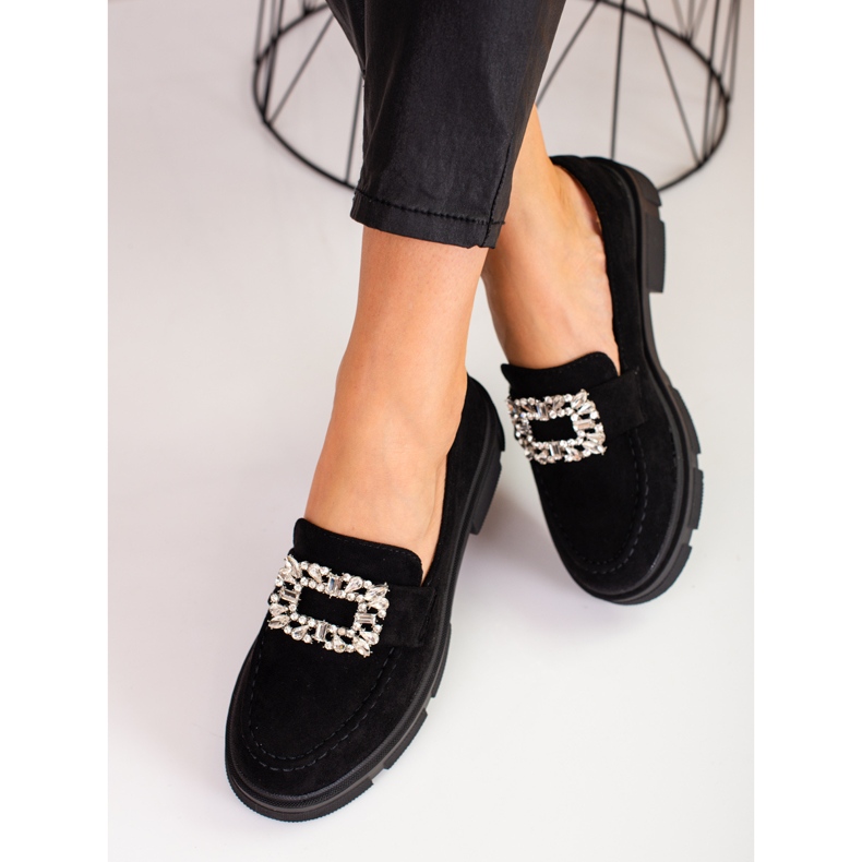 Suede loafers on the Shelovet platform black 2