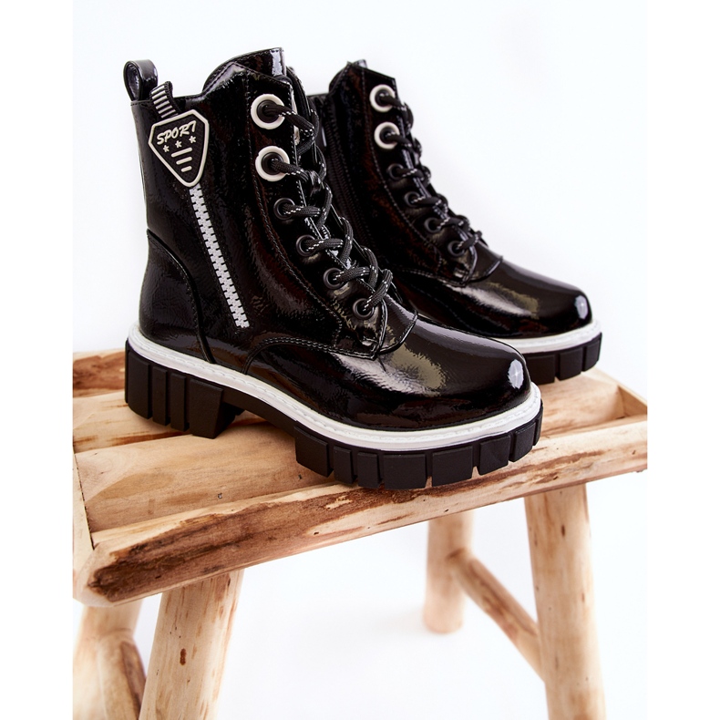 S.Barski Lacquered Black Warm Boots With Zipper Marcella 1