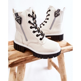 S.Barski Lacquered, Warm White Boots With Zipper Marcella 1