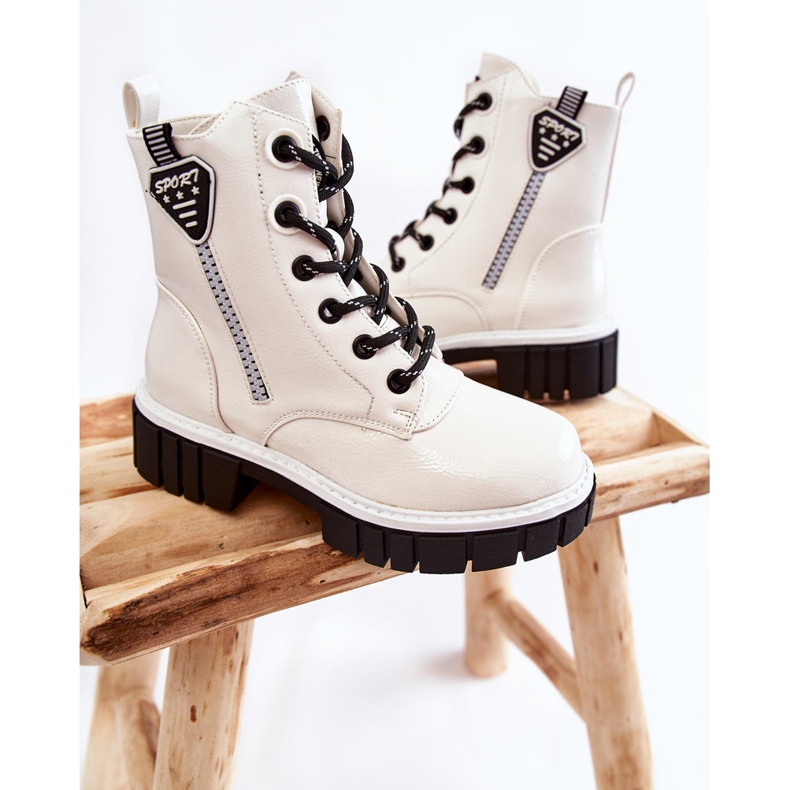 S.Barski Lacquered, Warm White Boots With Zipper Marcella 1
