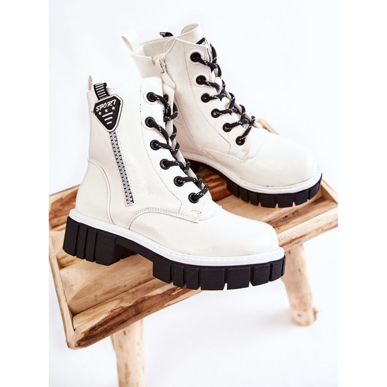 S.Barski Lacquered, Warm White Boots With Zipper Marcella 2