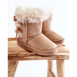 Children's Warm Boots With Bows Light Beige Funky Snow Boots 1