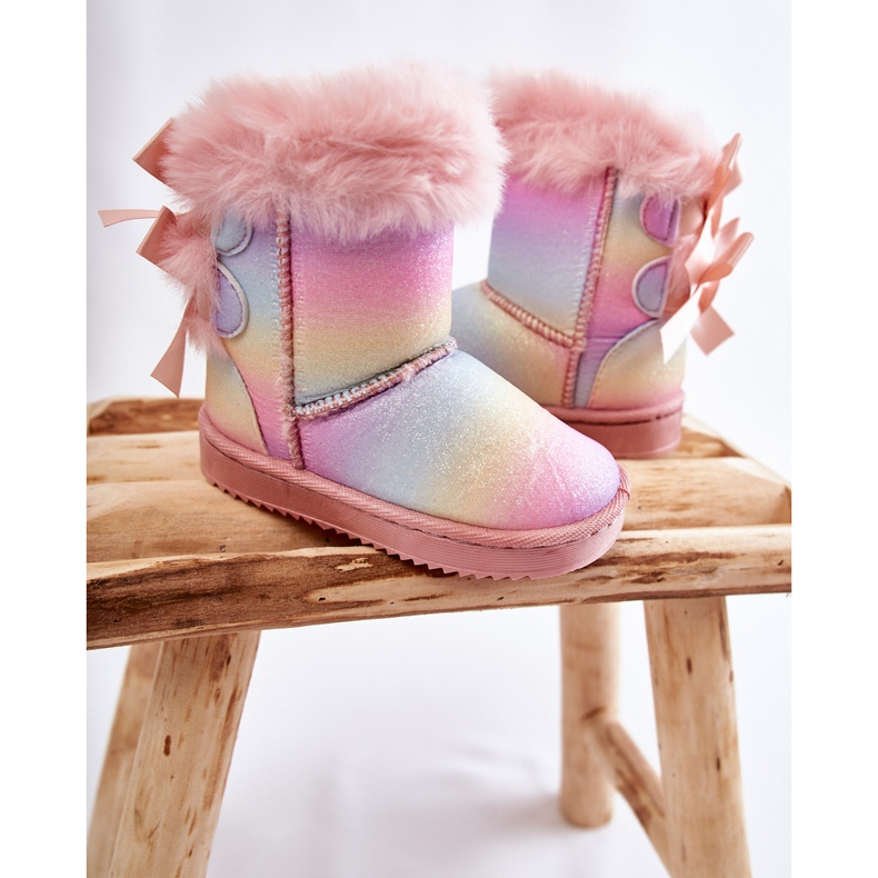 Children's Warm Boots With Bows Multicolored Funky Snow Boots pink 2