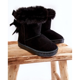 Children's Black Warm Boots With Bows Funky Black Snow Boots 1