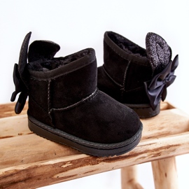 Girls' Black Meriva Warm Snow Boots With Bows 2