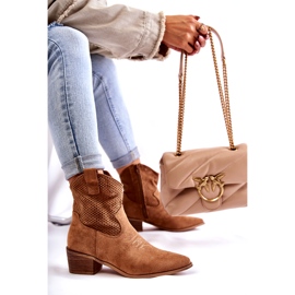 FB1 Suede Openwork Cowboy Boots With Stitching Camel Elvire B-829 brown 3