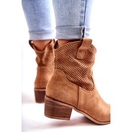 FB1 Suede Openwork Cowboy Boots With Stitching Camel Elvire B-829 brown 2