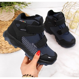 Boys' snow boots, waterproof with velcro, navy blue American Club 1