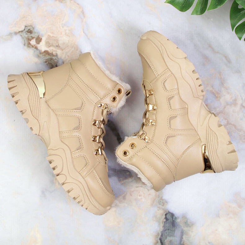 Women's platform snow boots with fur beige NEWS 1