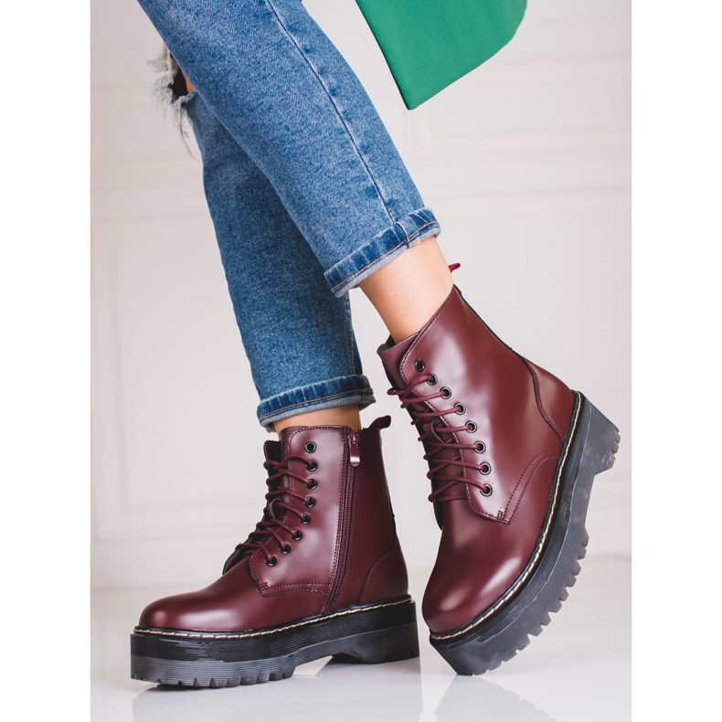 Women's maroon Shelovet workers laced up on the platform red 2