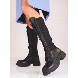 Women's lace-up boots with a flexible Shelovet upper black 2 Women's lace-up boots with a flexible Shelovet upper black 2