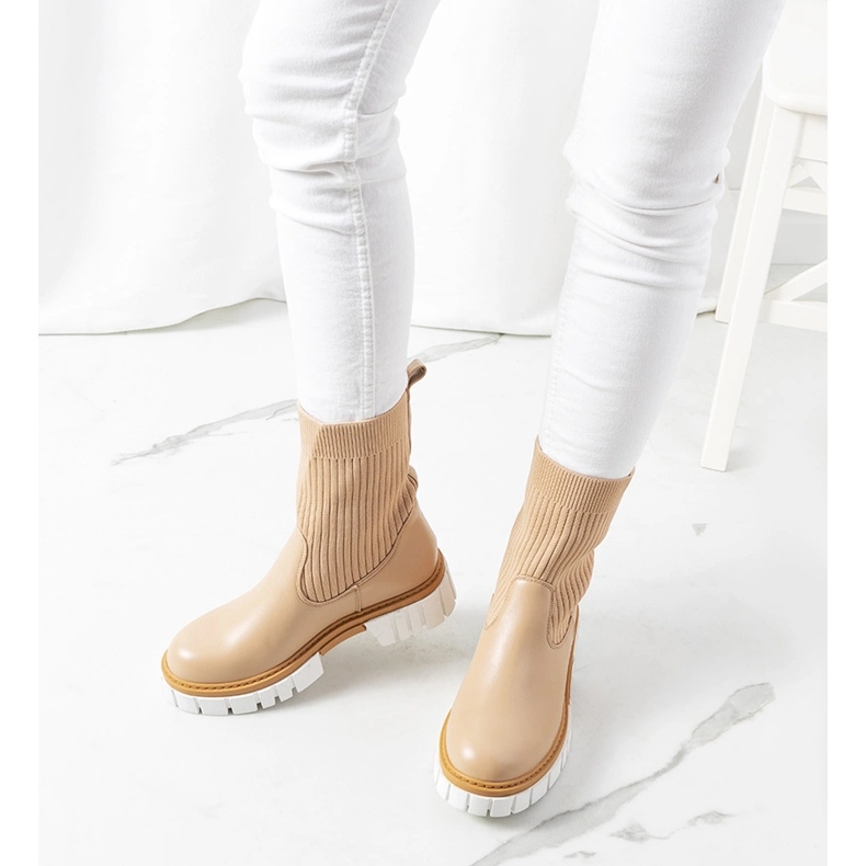 Beige boots with a sock upper Amelie 1
