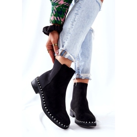 PG1 Suede Booties Chelsea Boots With Pearls Black Jilanna 8335 BLK 3