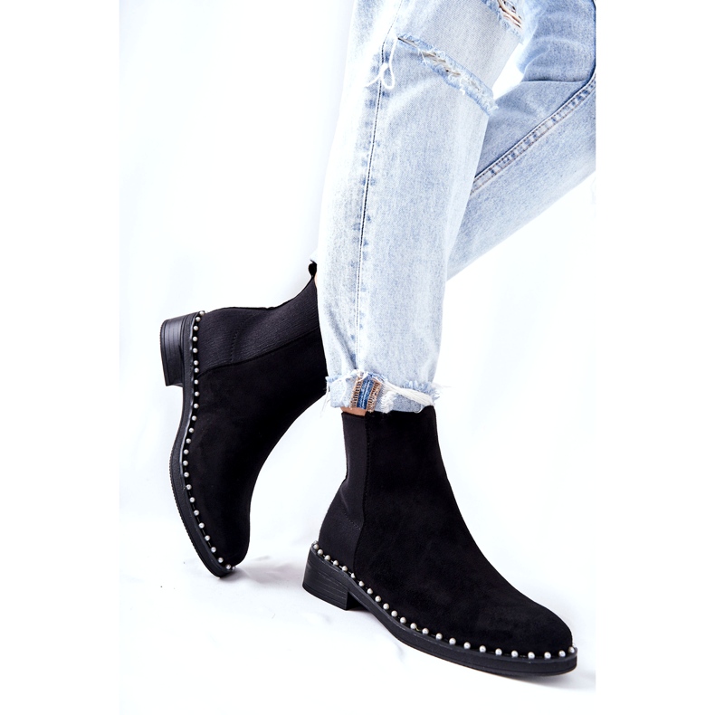 PG1 Suede Booties Chelsea Boots With Pearls Black Jilanna 8335 BLK 2 PG1 Suede Booties Chelsea Boots With Pearls Black Jilanna 8335 BLK 2