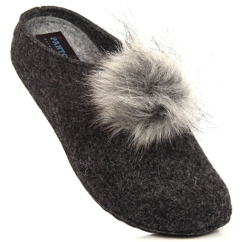Comfortable women's gray slippers with a Panto Fino pompom grey 1