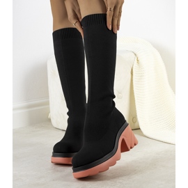 Producent Niezdefiniowany Black boots on pink Natale soles 2