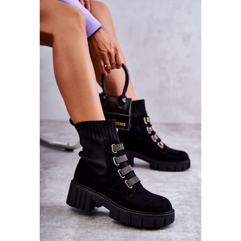 Seastar Black suede slip-on sock boots with rhinestones 4