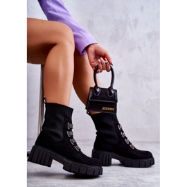 Seastar Black suede slip-on sock boots with rhinestones 2