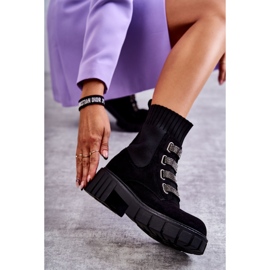 Seastar Black suede slip-on sock boots with rhinestones 3