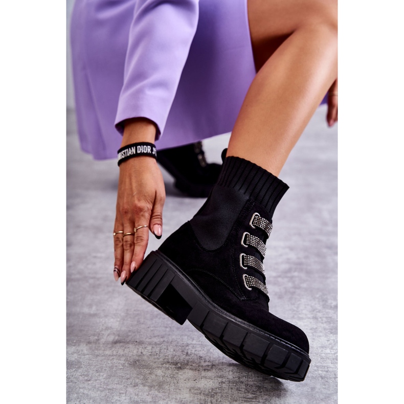 Seastar Black suede slip-on sock boots with rhinestones 3