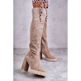 PA2 Fashionable Suede Beige Musketeer Boots Estrela 1