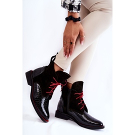 PA2 Leather Crocodile Booties Black and Red Cheyenne Pattern 2
