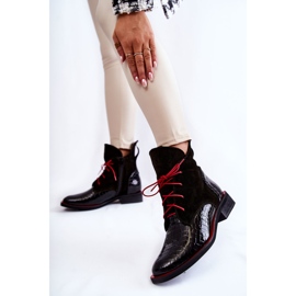 PA2 Leather Crocodile Booties Black and Red Cheyenne Pattern 1