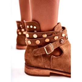 WS1 Women's boots with jets on a flat heel brown larino 1