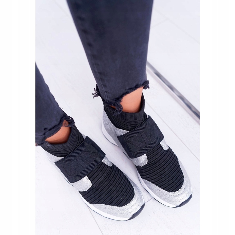 Women's Sport Shoes Lu Boo With Sock Silver Glitter Phantom HT9022 black 3