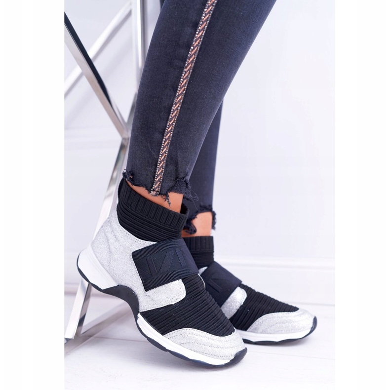 Women's Sport Shoes Lu Boo With Sock Silver Glitter Phantom HT9022 black 2