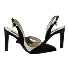 Lizard Women's leather sandals on Szpilka 04765 black 3