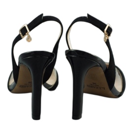 Lizard Women's leather sandals on Szpilka 04765 black 2