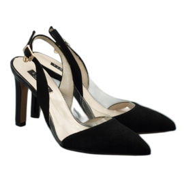 Lizard Women's leather sandals on Szpilka 04765 black 1
