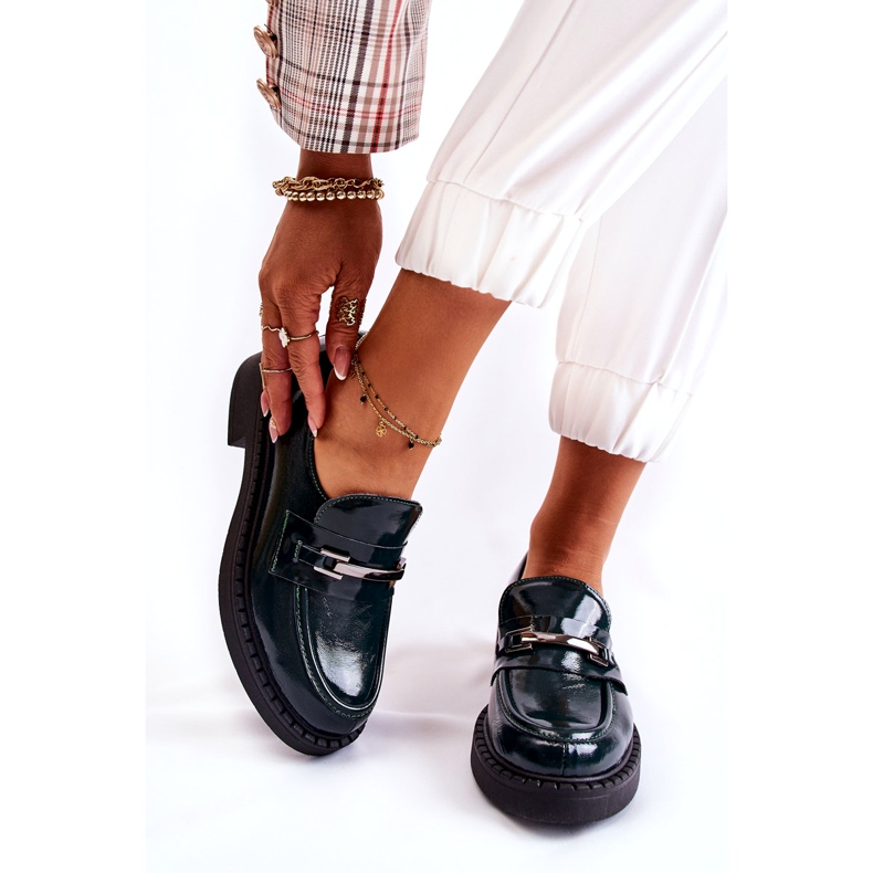 Lemar Women's leather shoes varnished with a silver decoration green 3 Lemar Women's leather shoes varnished with a silver decoration green 3