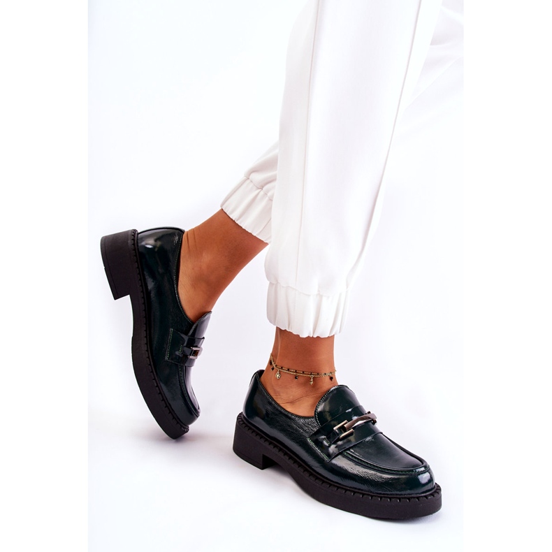 Lemar Women's leather shoes varnished with a silver decoration green 2 Lemar Women's leather shoes varnished with a silver decoration green 2