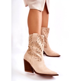 FB1 Fashionable suede cowboy boots with flowers beige Coralie B-818 2