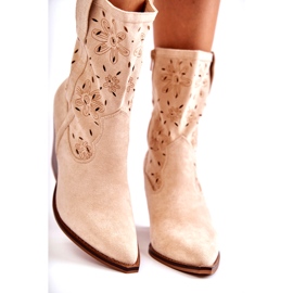 FB1 Fashionable suede cowboy boots with flowers beige Coralie B-818 3