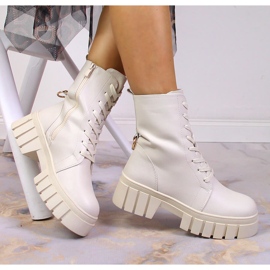 Women's lace-up boots with a zipper, insulated beige Sergio Leone 1