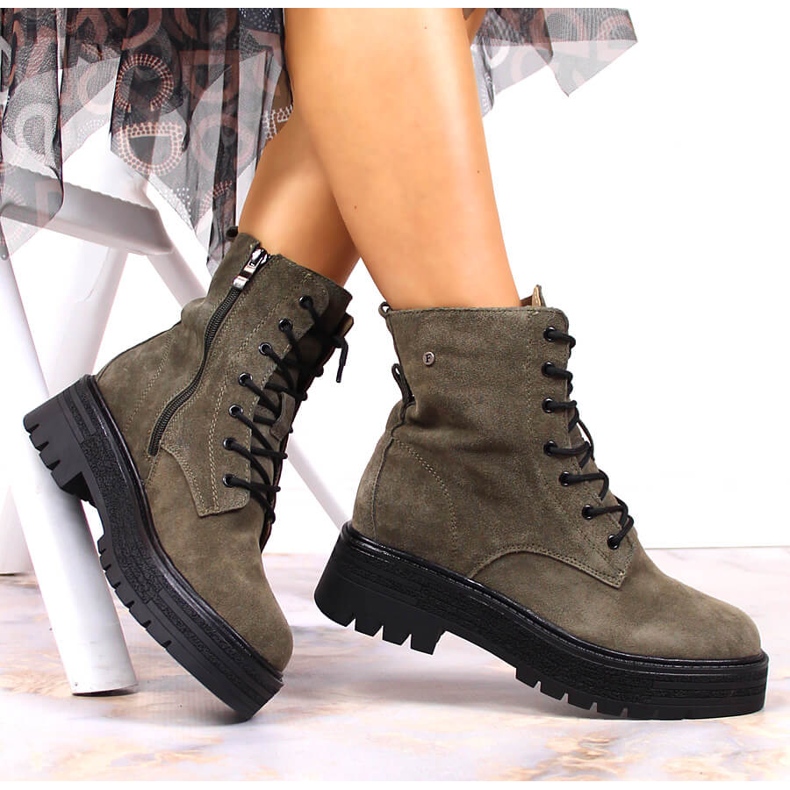 Women's leather suede insulated khaki Filippo boots green 1