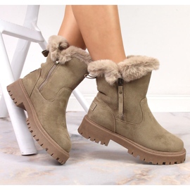 Vinceza suede women's boots with fur beige 1