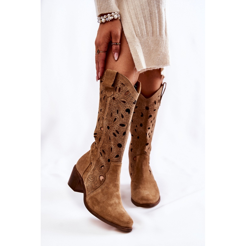 Openwork Suede Boots Lewski Shoes 3170 Beige brown 1